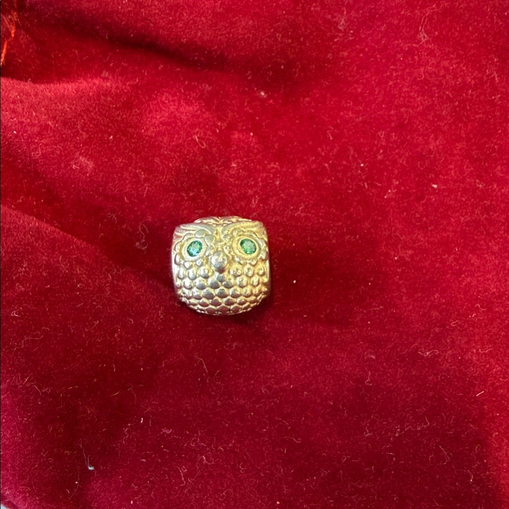 Pandora Silver Owl Charm with Green Eyes